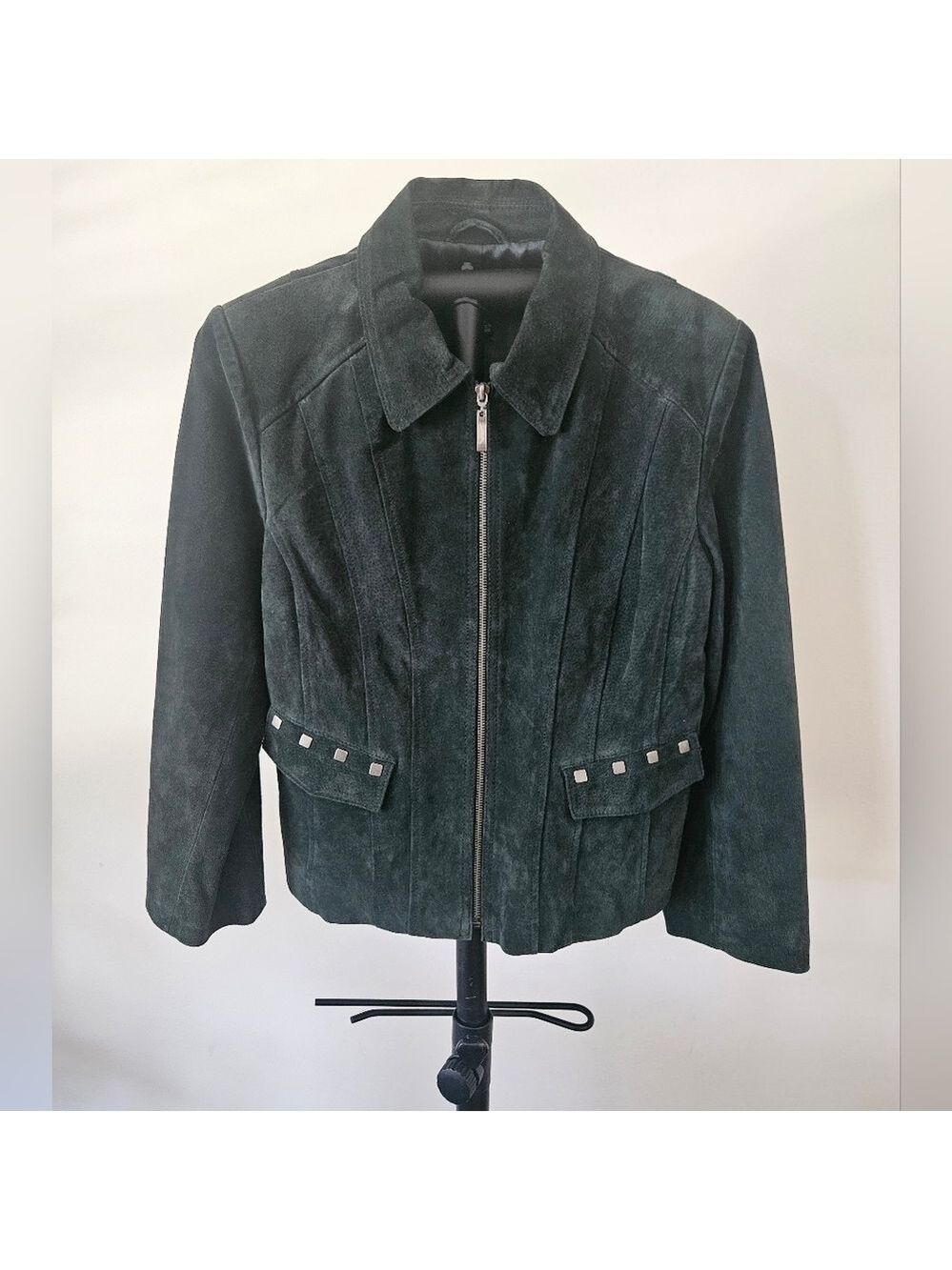 MONTANACO WOMEN'S GENUINE LEATHER (SUEDE) DARK GREEN ZIP-UP JACKET SIZE SMALL - Picture 2 of 13